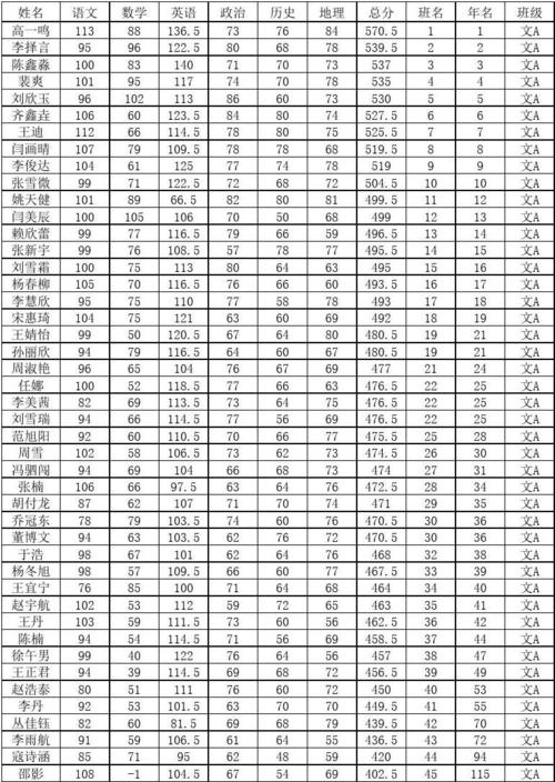学生各季度成绩总表数据集